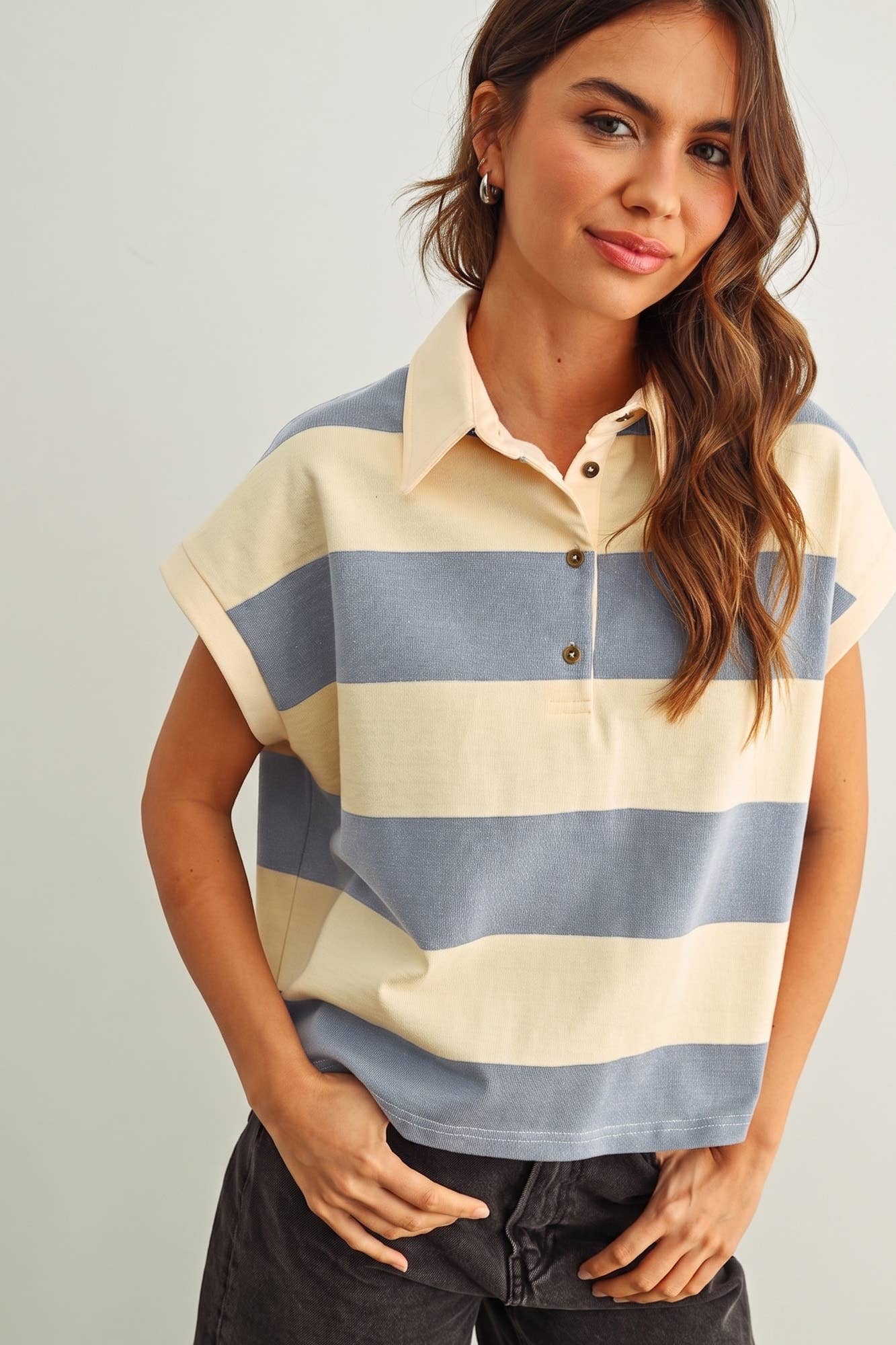 WIDE STRIPED SSLV POLO SHIRTS