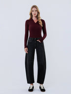 HIGH RISE BLACK ANKLE BARREL LEG JEANS