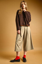 STRIPED BUTTON FRONT SWEATER CARDIGAN