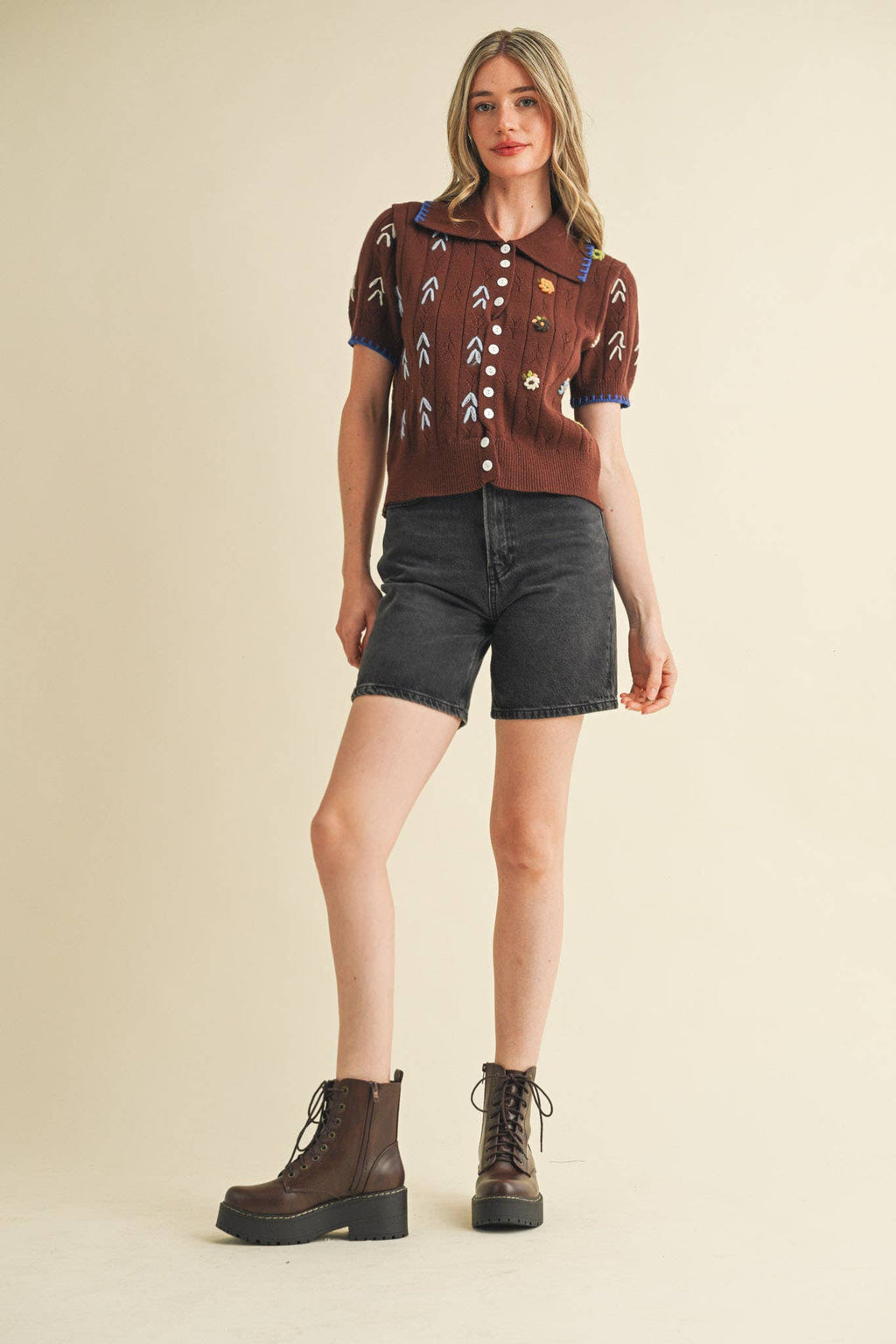 Hand Embroidered Button Down Sweater
