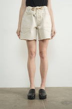VINTAGE WASHED BARREL DENIM SHORTS W/GROMMET WAIST