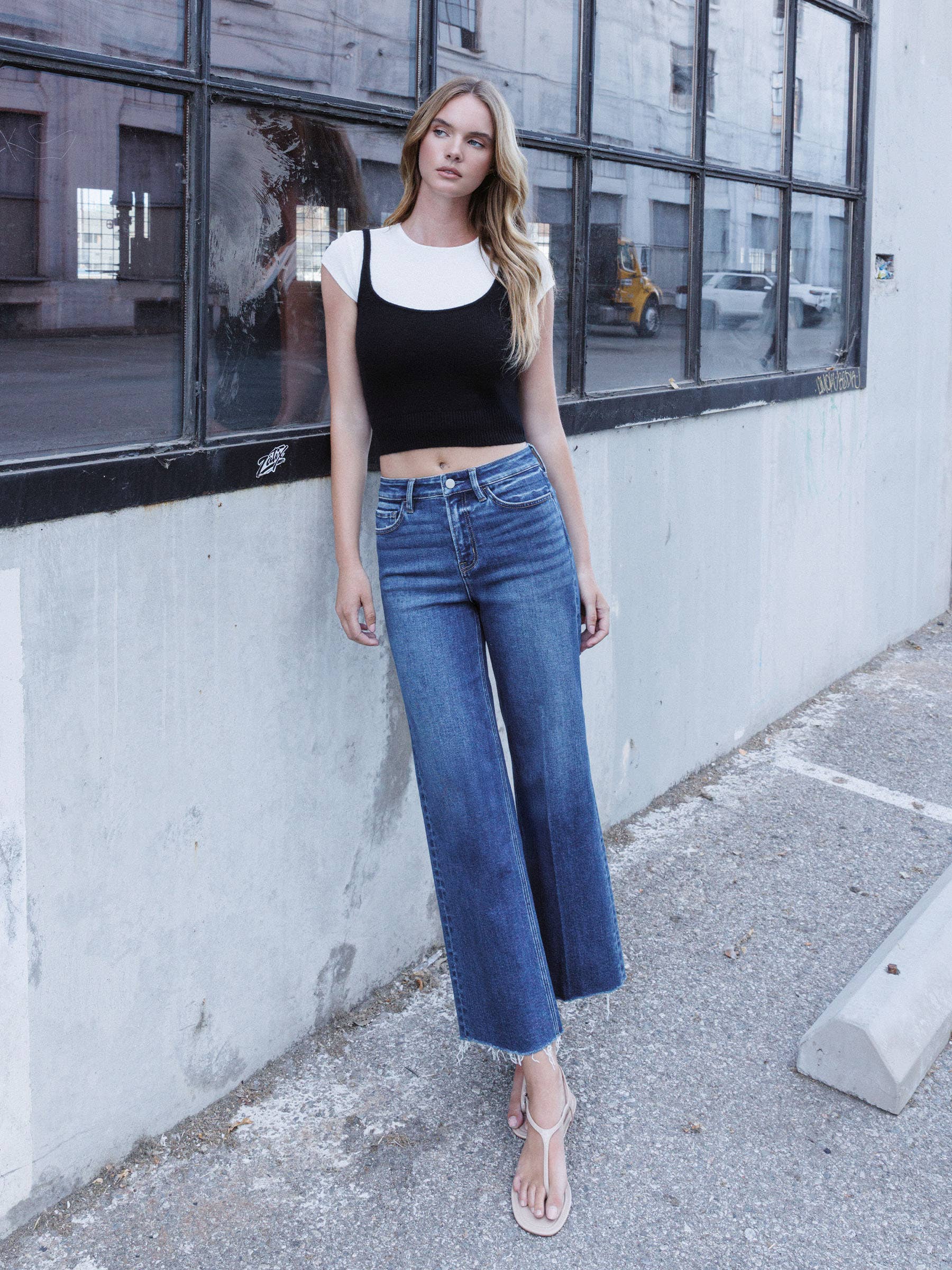 HIGH RISE TROUSER PRESS WIDE LEG JEANS