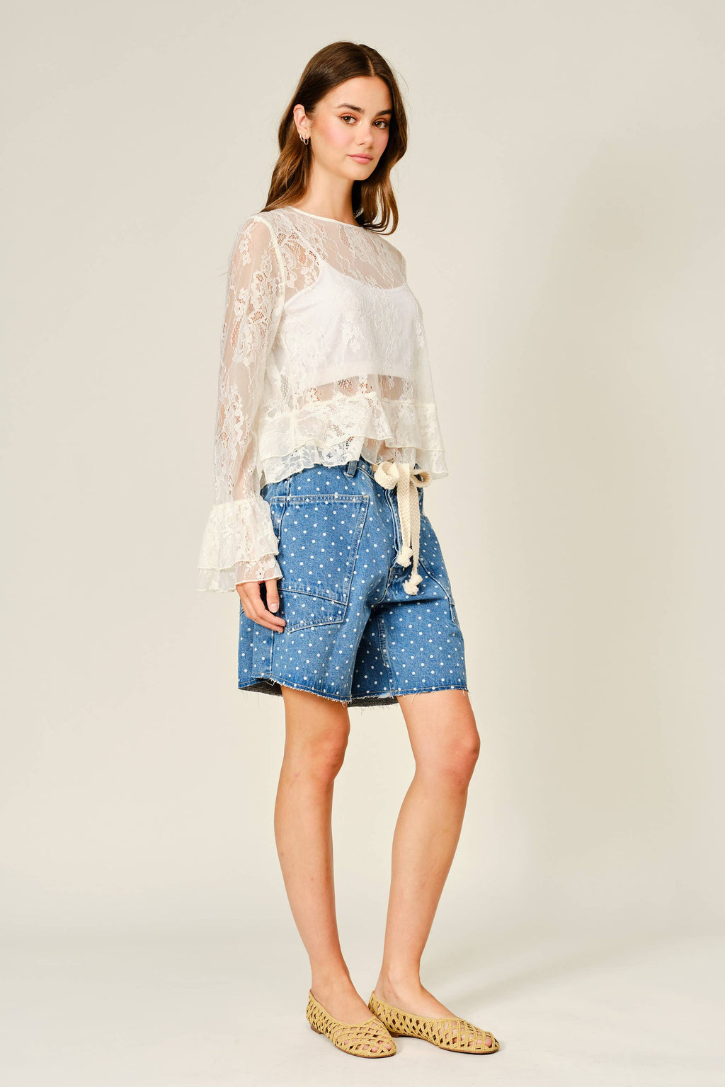 SMALL POLKA DOT BARREL SHORTS WITH BELT