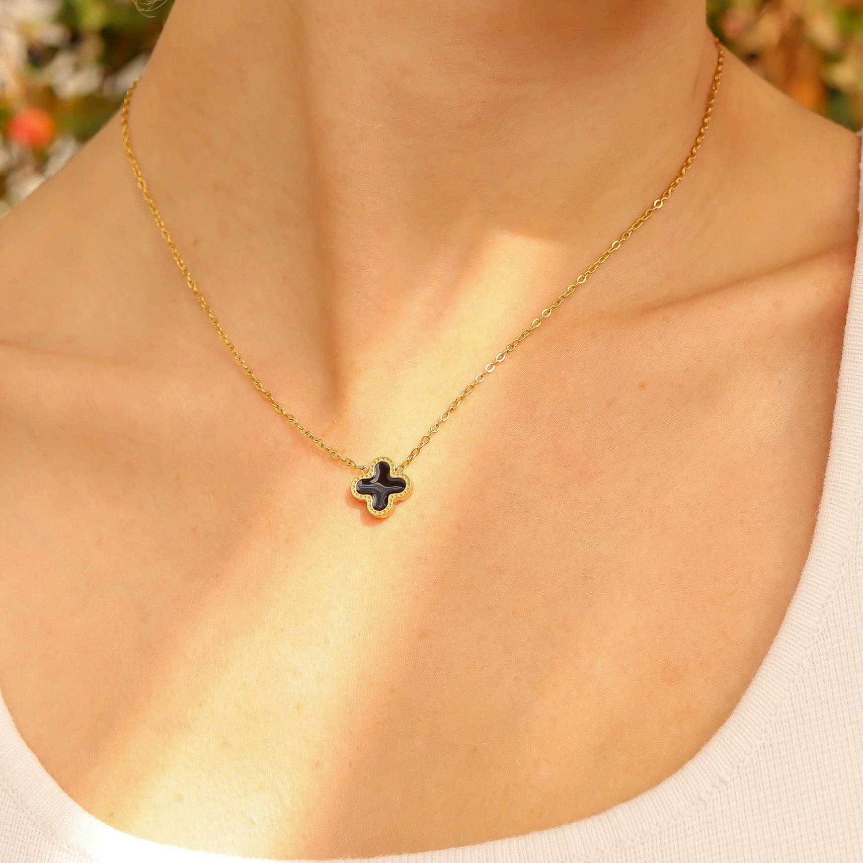 18K Gold Lucky Clover Charm Necklace
