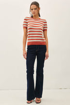 CLASSIC FIT STRIPED SHORT SLEEVE SWEATER TOP