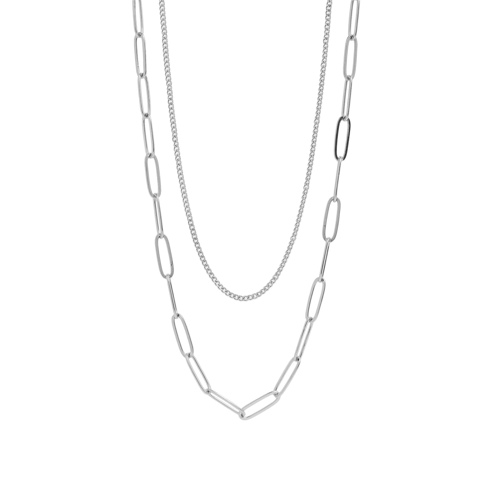 18K Gold Paperclip Layered Chain Necklace