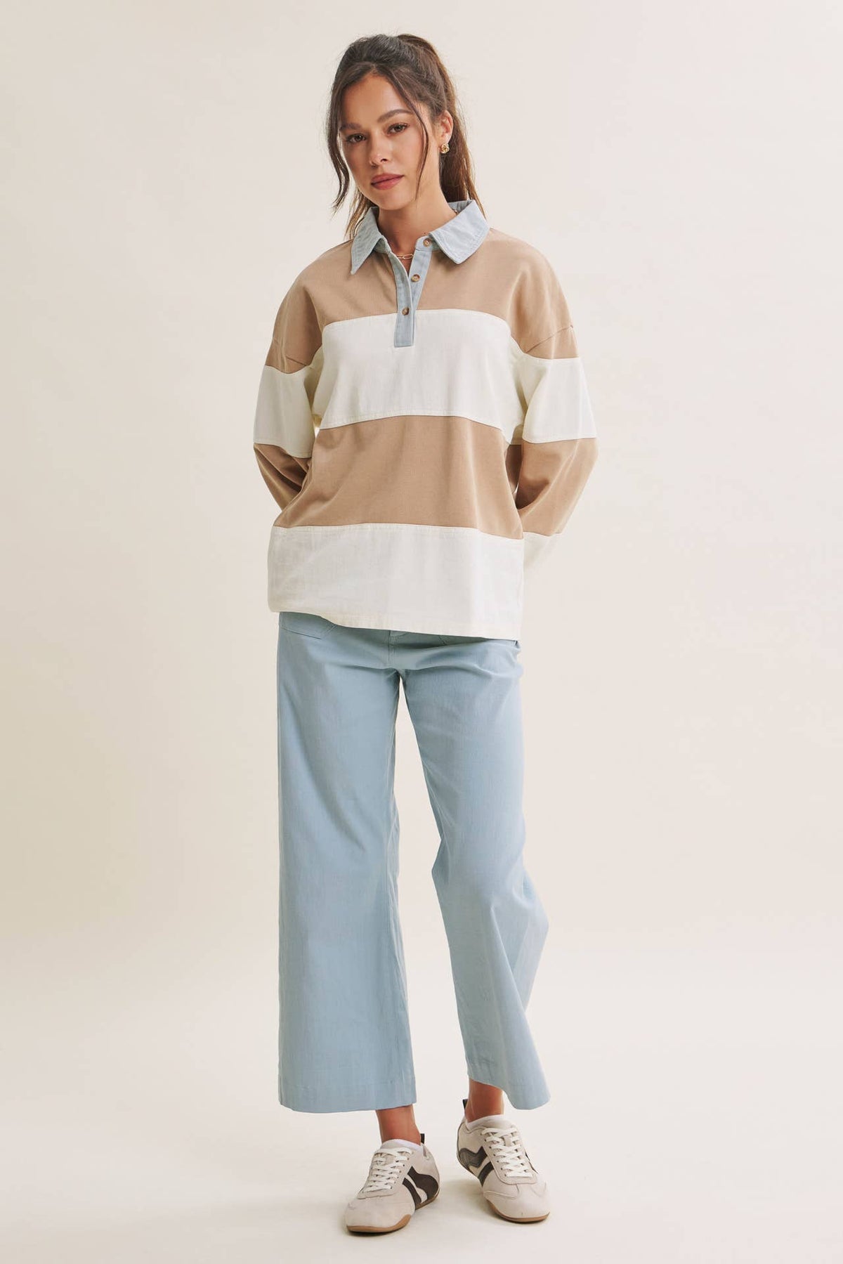 HERITAGE WEEKEND MINERAL-WASHED TWILL TERRY MIXED RUGBY TOP