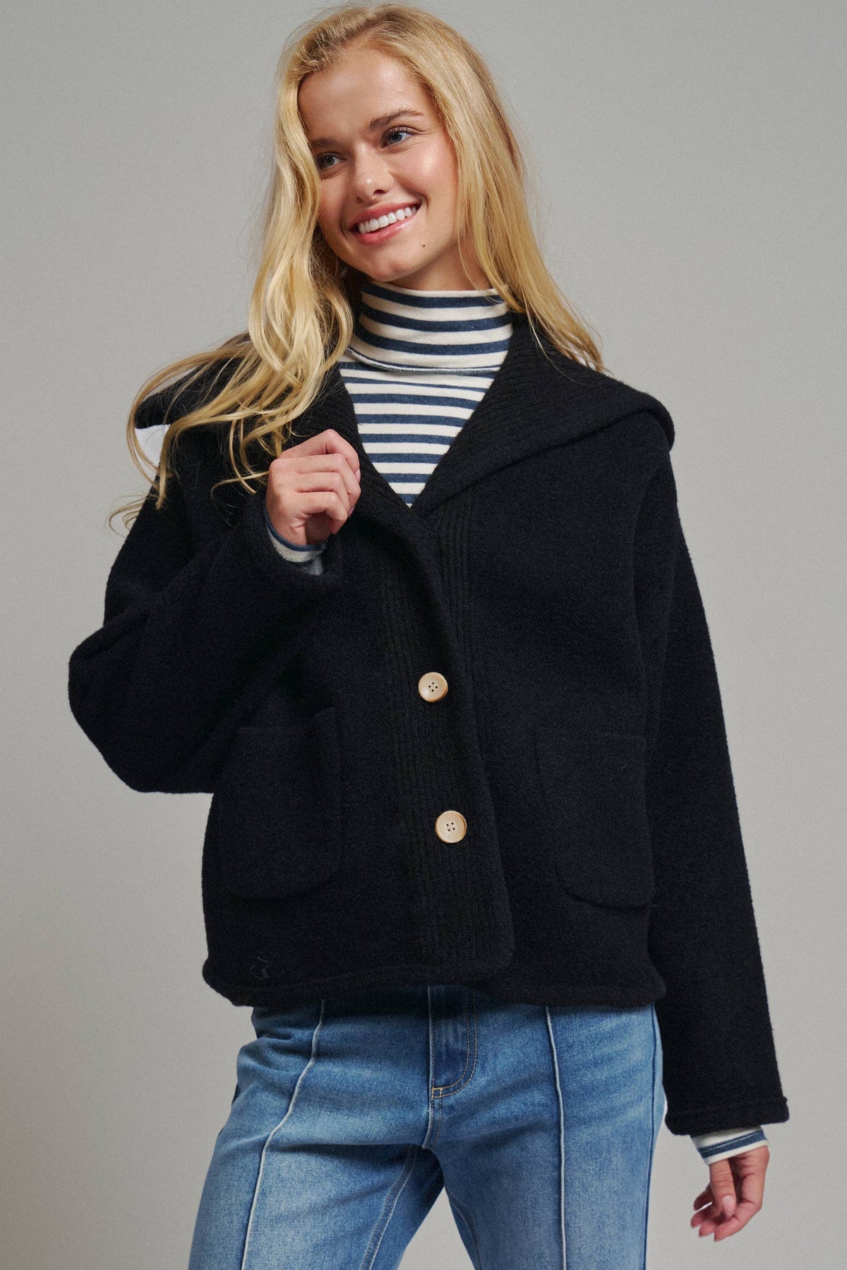 Reversible Wool Blend Shawl Collar Coat