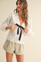 Textured Fabric Blouse with Tie