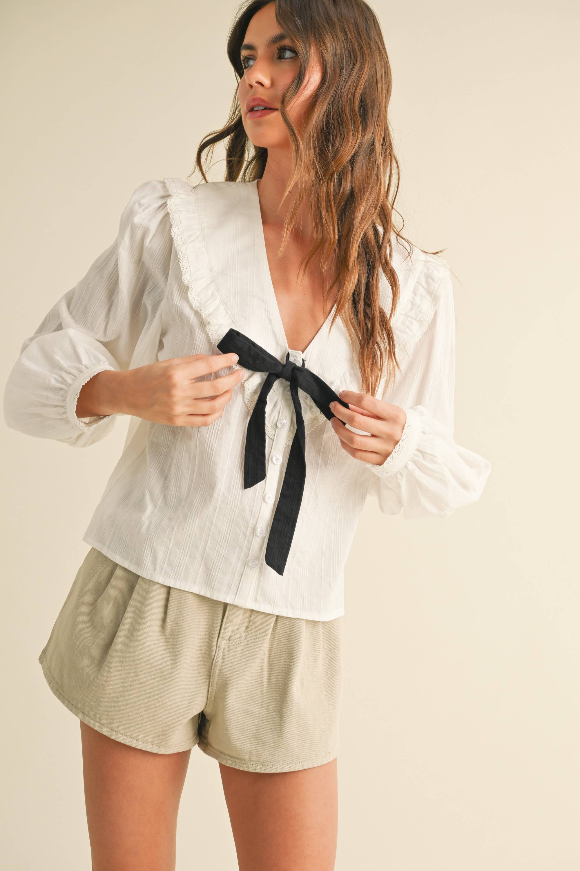 Textured Fabric Blouse with Tie