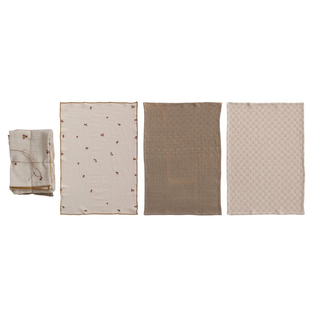 Cotton Tea Towels with Waffle Weave, Set of 3 Tied with Jute