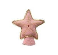 Handmade Wool Felt Star Tree Topper with Metallic Gold Thread Embroidery, Pink
