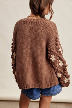 Hand Knit Floral Bobble Sleeve Cardigan