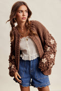Hand Knit Floral Bobble Sleeve Cardigan