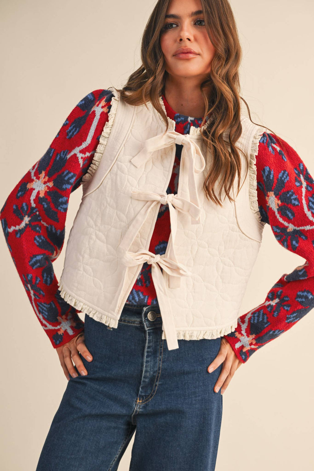 Floral Lace Trim Vest