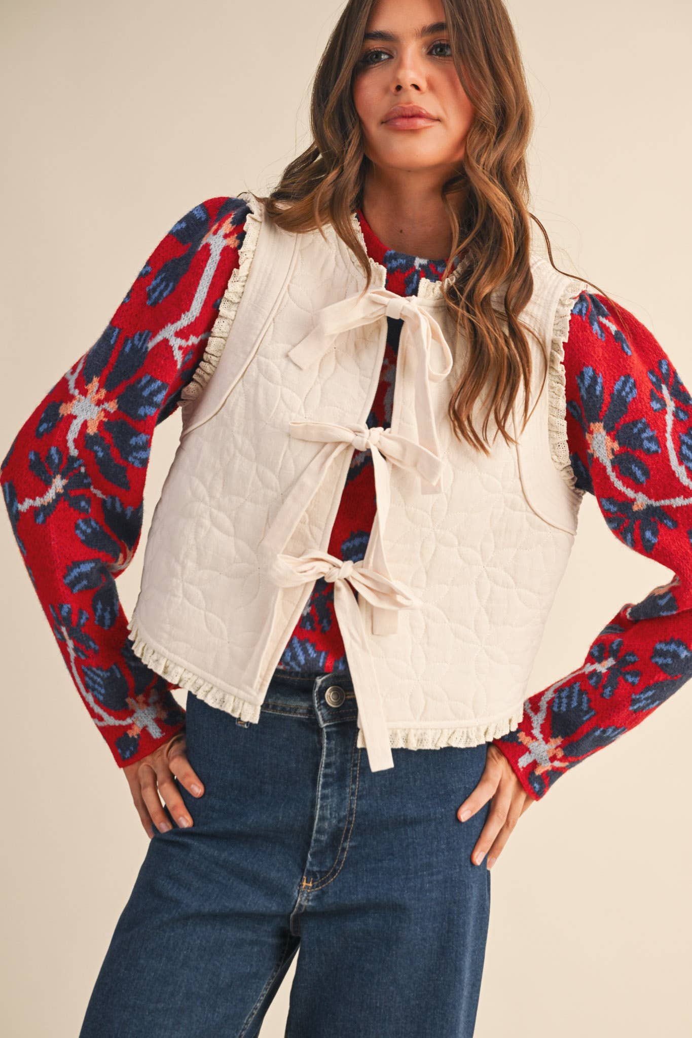 Floral Lace Trim Vest