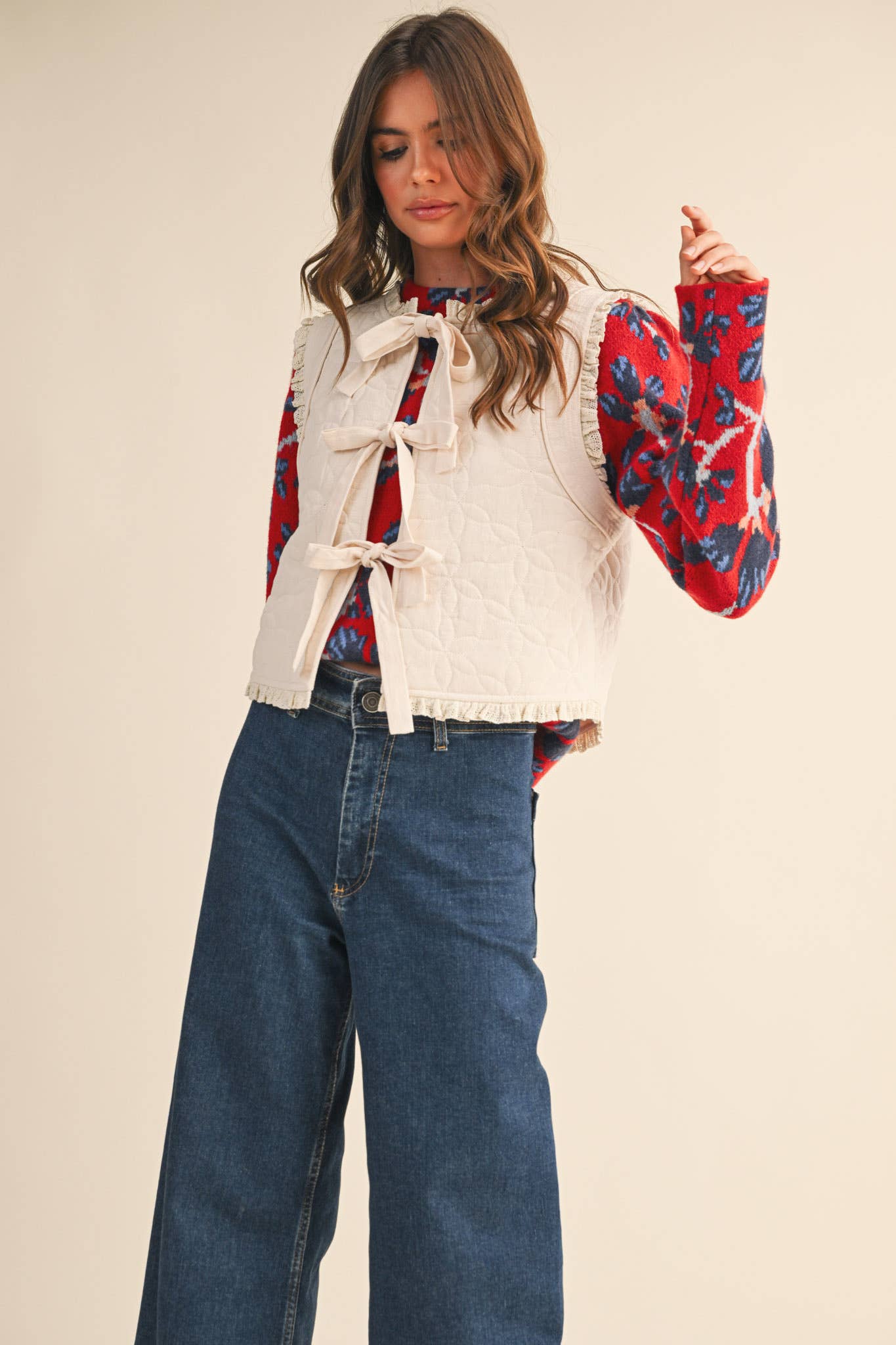 Floral Lace Trim Vest