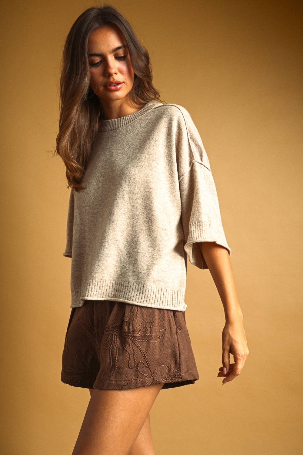 SHORT SLEEVE KNIT CROP TOP