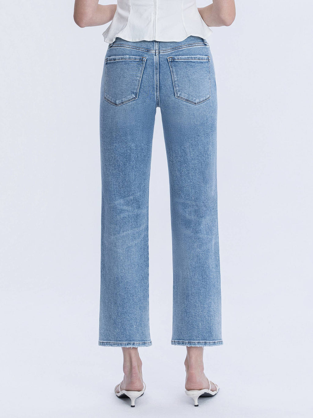 HIGH RISE MEDIUM LIGHT WASH ANKLE STRAIGHT JEANS