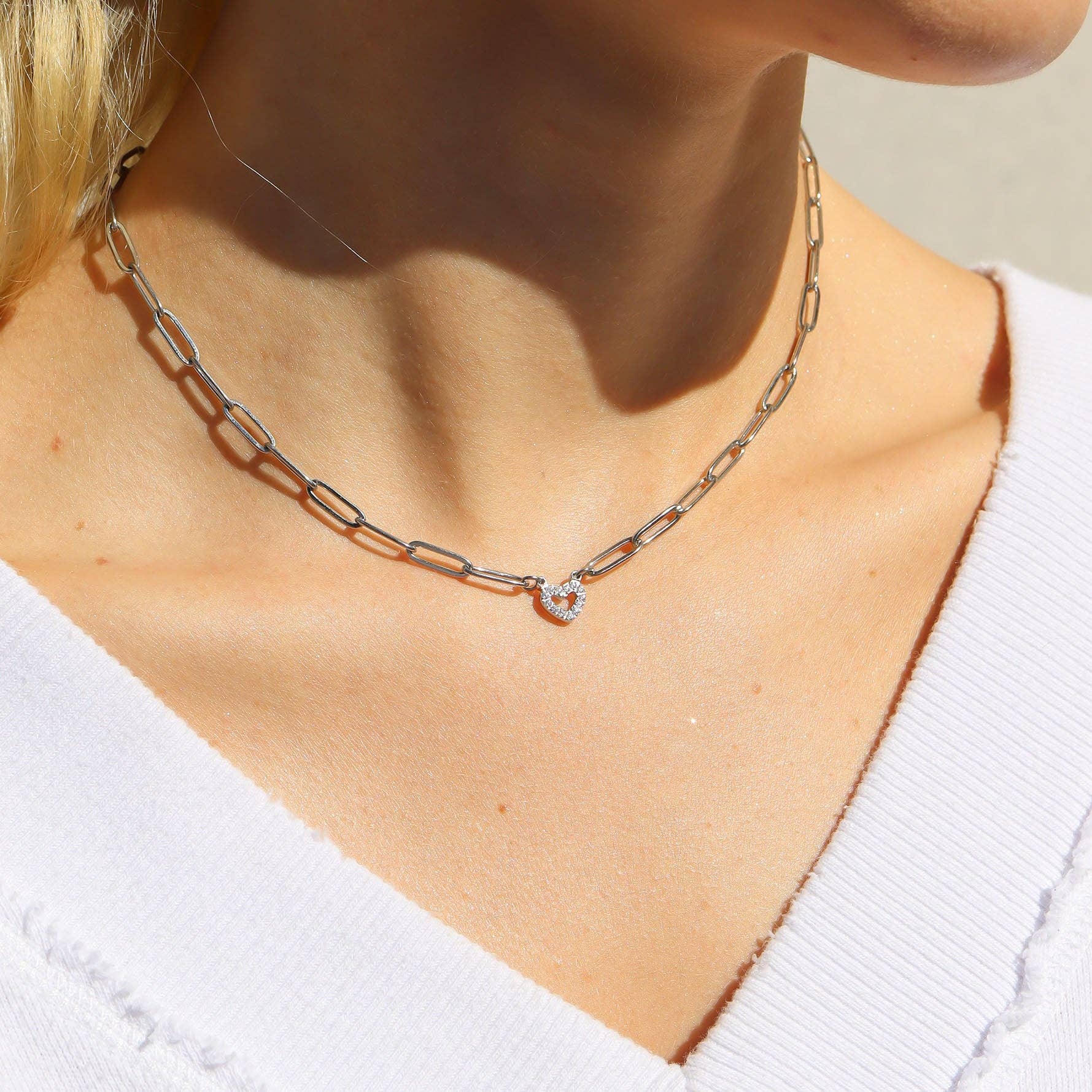 18K Gold Heart Paperclip Necklace