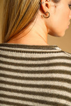 STRIPED PATTERN ROLLED NECK DETAIL TOP
