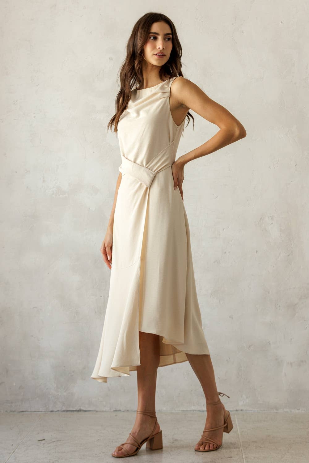 ASYMMETRICAL WRAP-STYLE MIDI DRESS