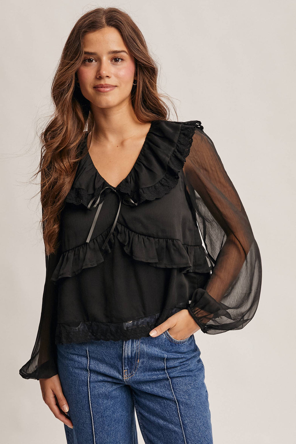 Lace Collar Ruffle Blouse