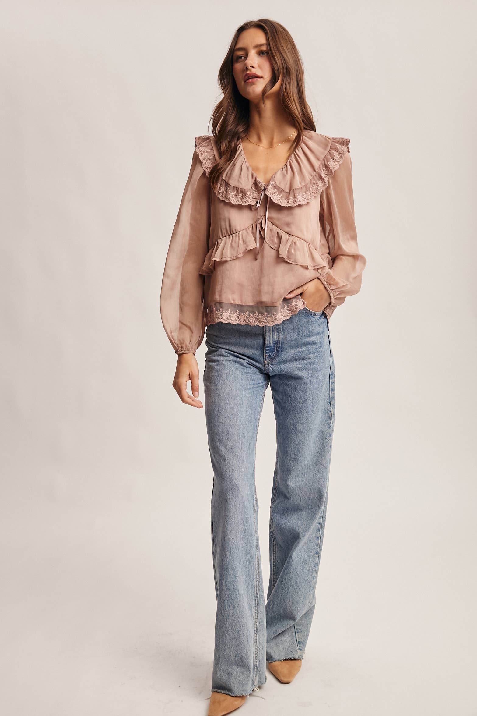 Lace Collar Ruffle Blouse