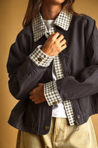 GINGHAM COLLARED TWILL JACKET