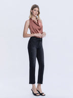 MID RISE BLACK ANKLE STRAIGHT JEANS