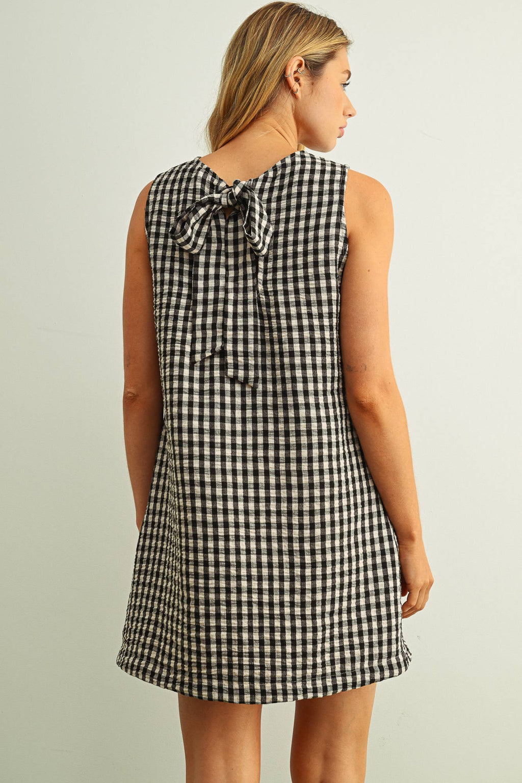 GINGHAM PATTERN OPEN BACK DETAIL DRESS