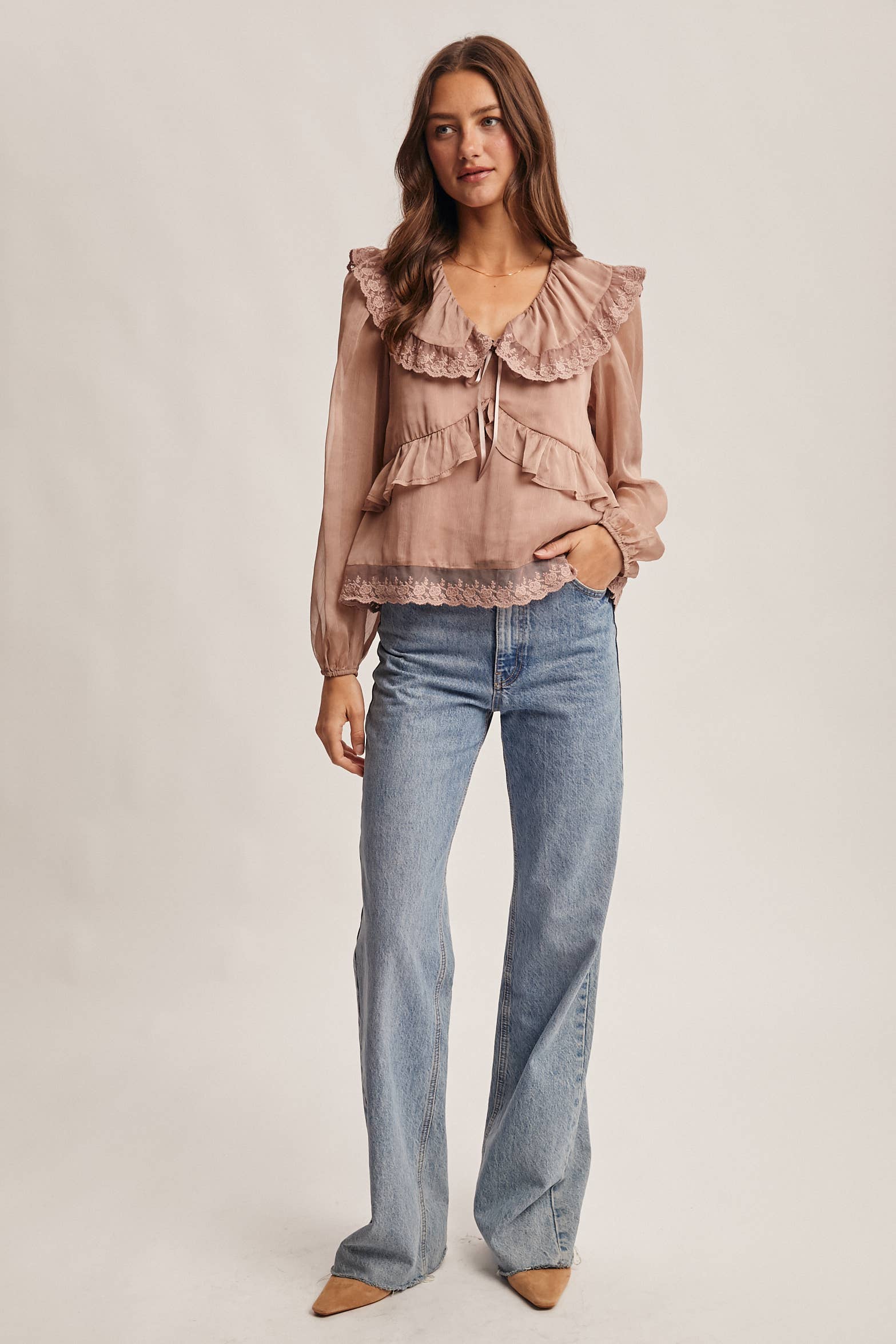Lace Collar Ruffle Blouse