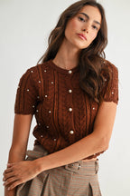 Lace Knit Pearl Button Cardigan
