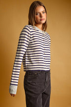 STRIPED PATTERN BUTTON FRONT CARDIGAN