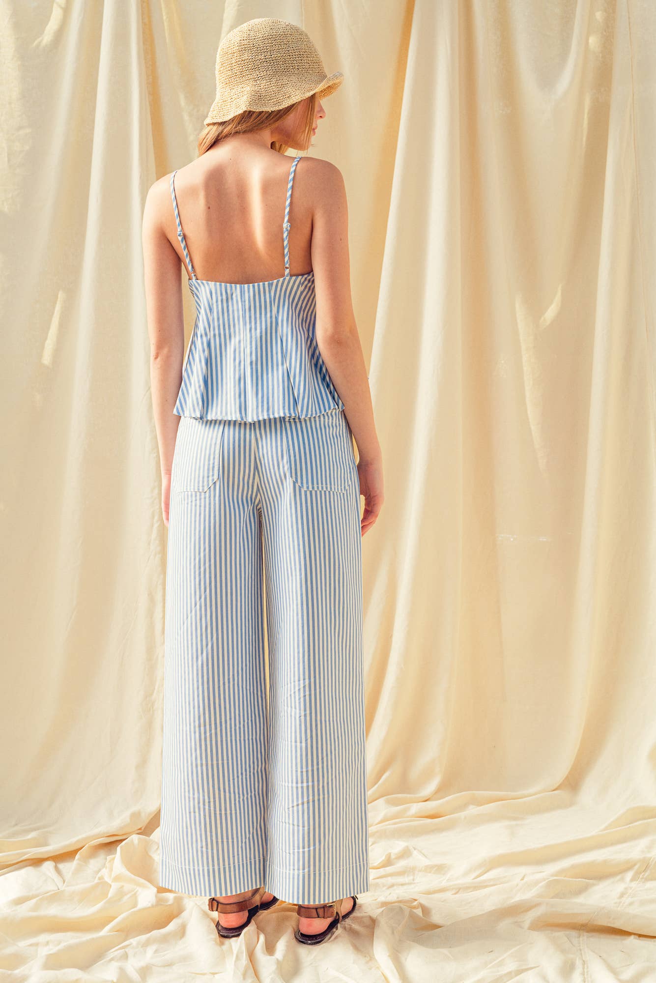 STRIPE STRETCH FABRIC POCKET FRONT PANTS