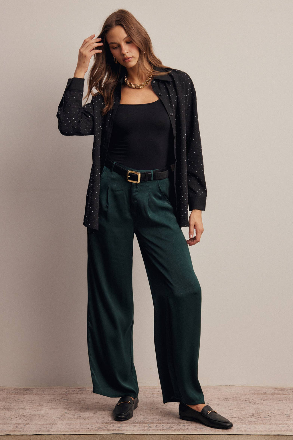 Satin Wide Leg Pleated Pants