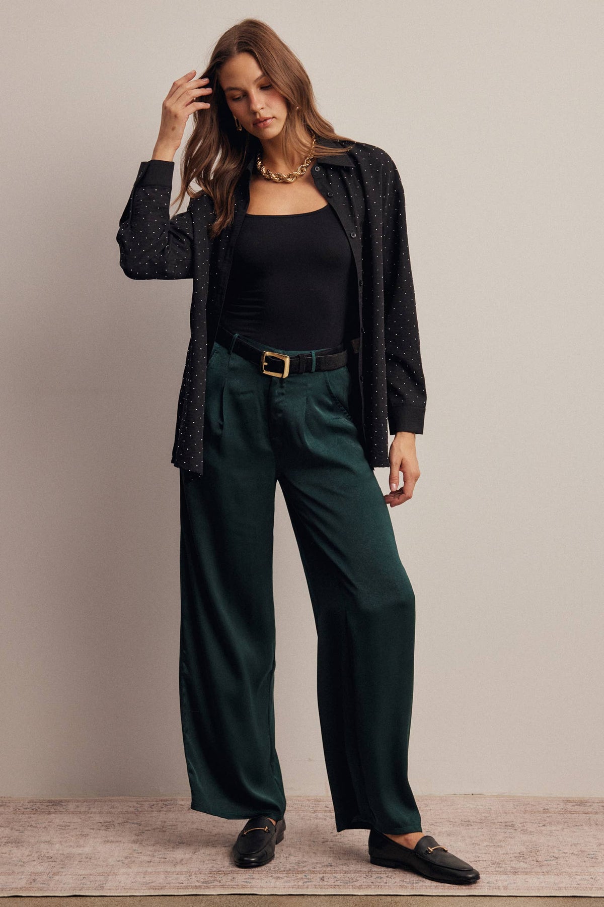Satin Wide Leg Pleated Pants