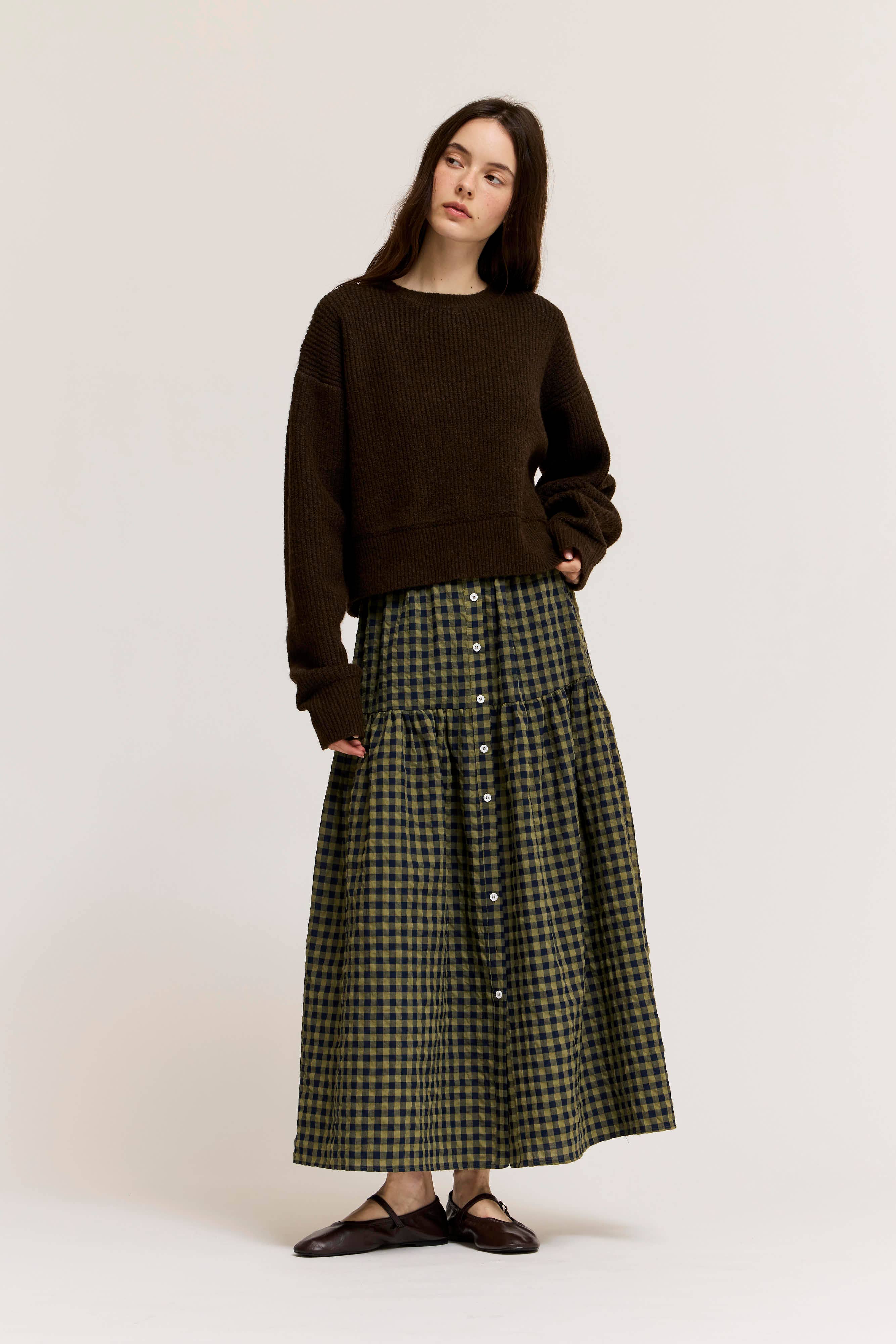 FRONT BUTTON CHECK SKIRT
