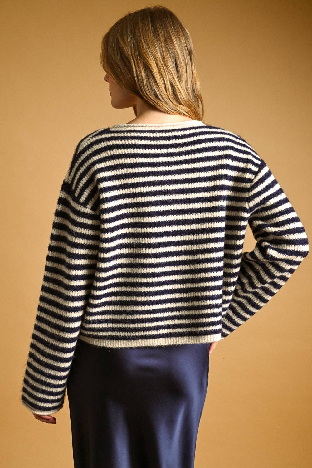 STRIPED BUTTON FRONT SWEATER CARDIGAN