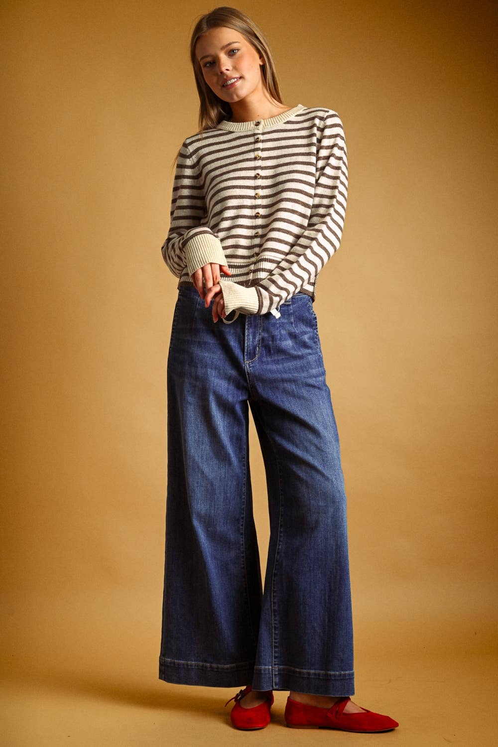 STRIPED PATTERN BUTTON FRONT CARDIGAN