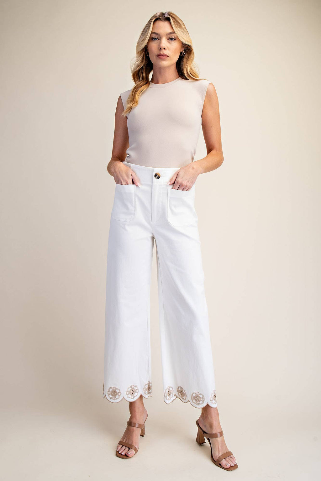 Colette Scallop-Hem Wide-Leg Pants