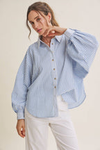 FRENCH CAFE MIXED STRIPE BATWING BUTTON-DOWN SHIRT