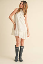 BUTTON DOWN RUFFLE MINI DRESS