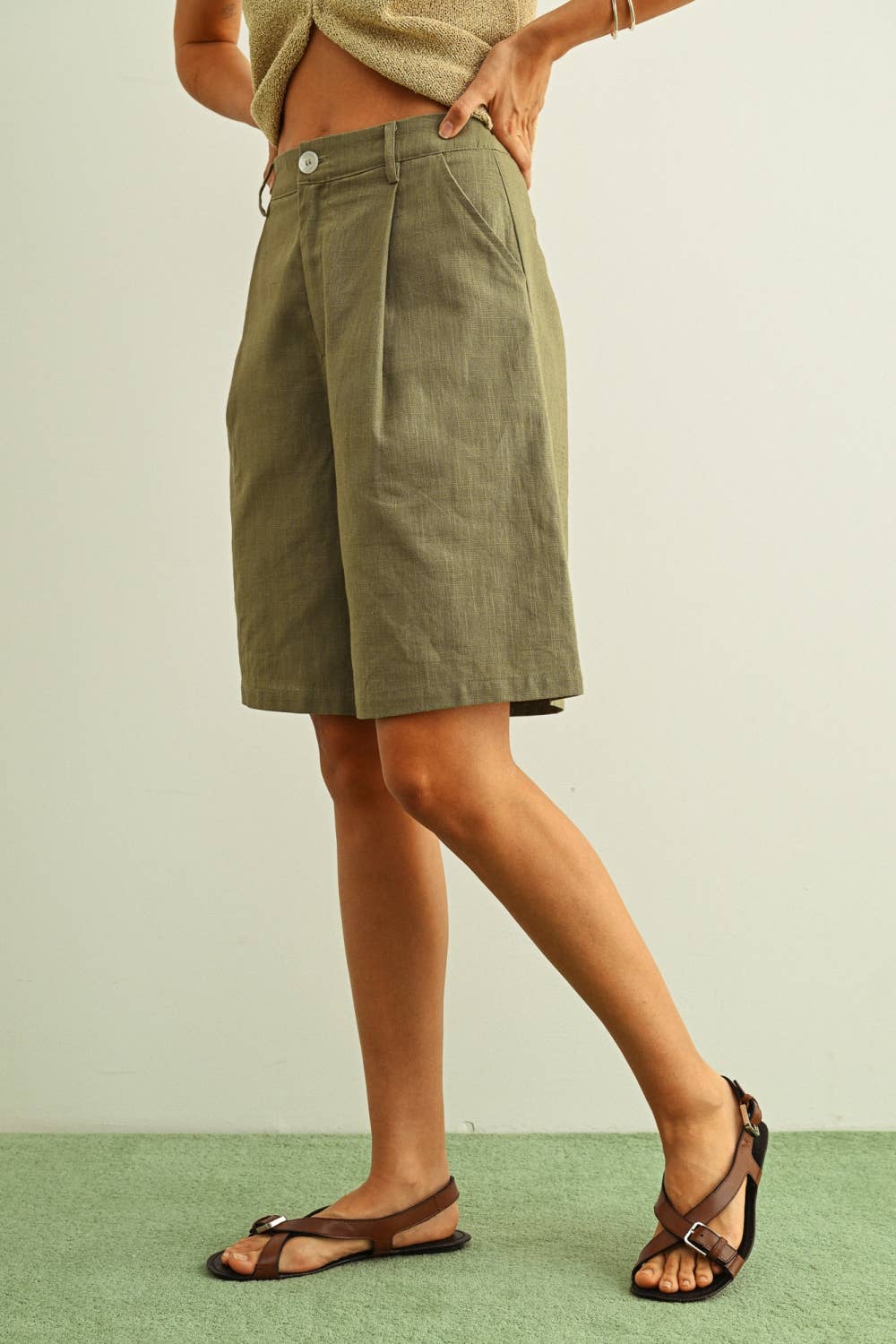 COTTON LINEN BERMUDA SHORTS