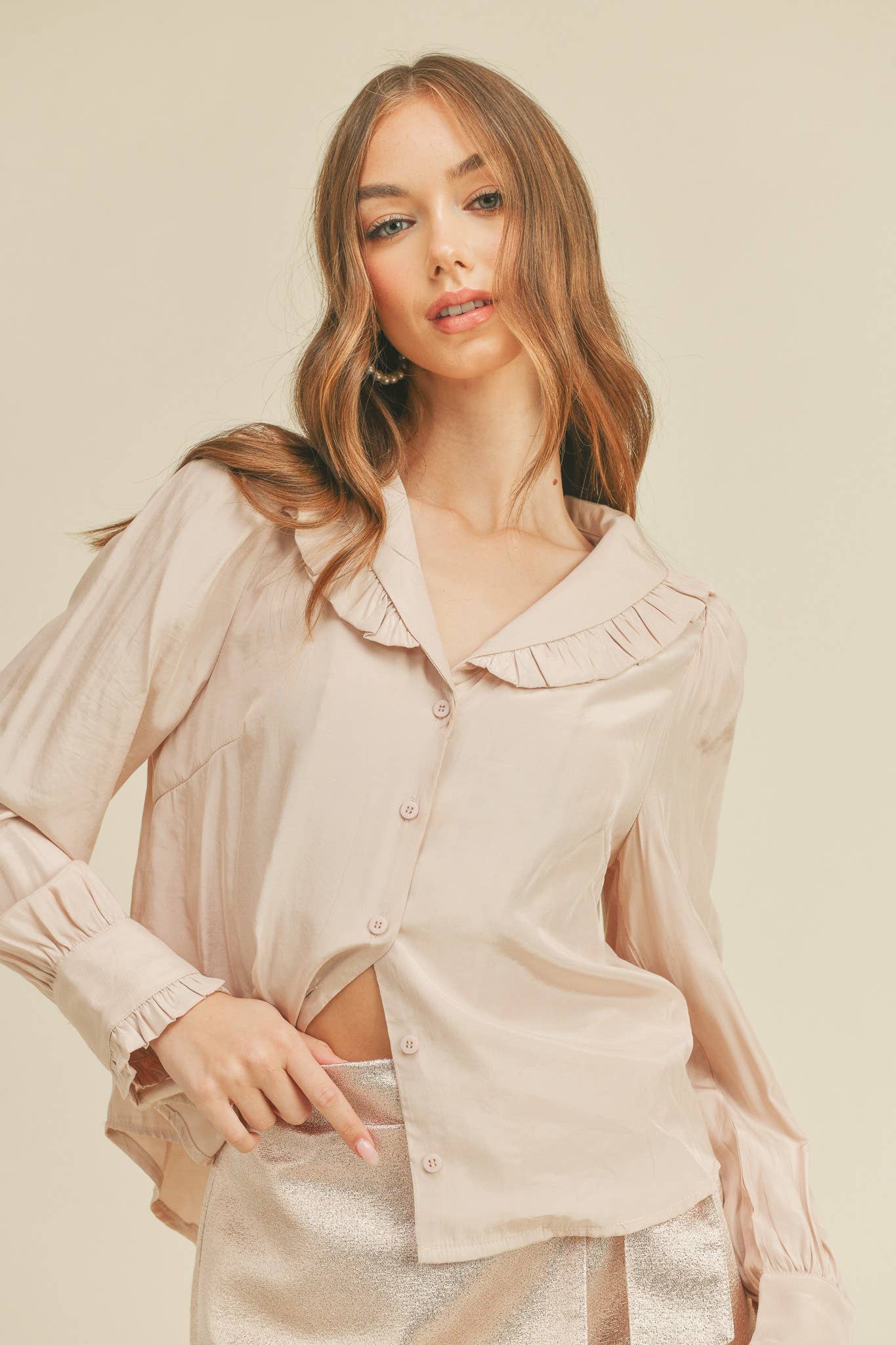 Ruffle Collar Button Down Top