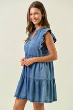 TENCEL RUFFLE TIERED MINI DRESS