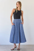 Smocked Waist Check Midi Skirt