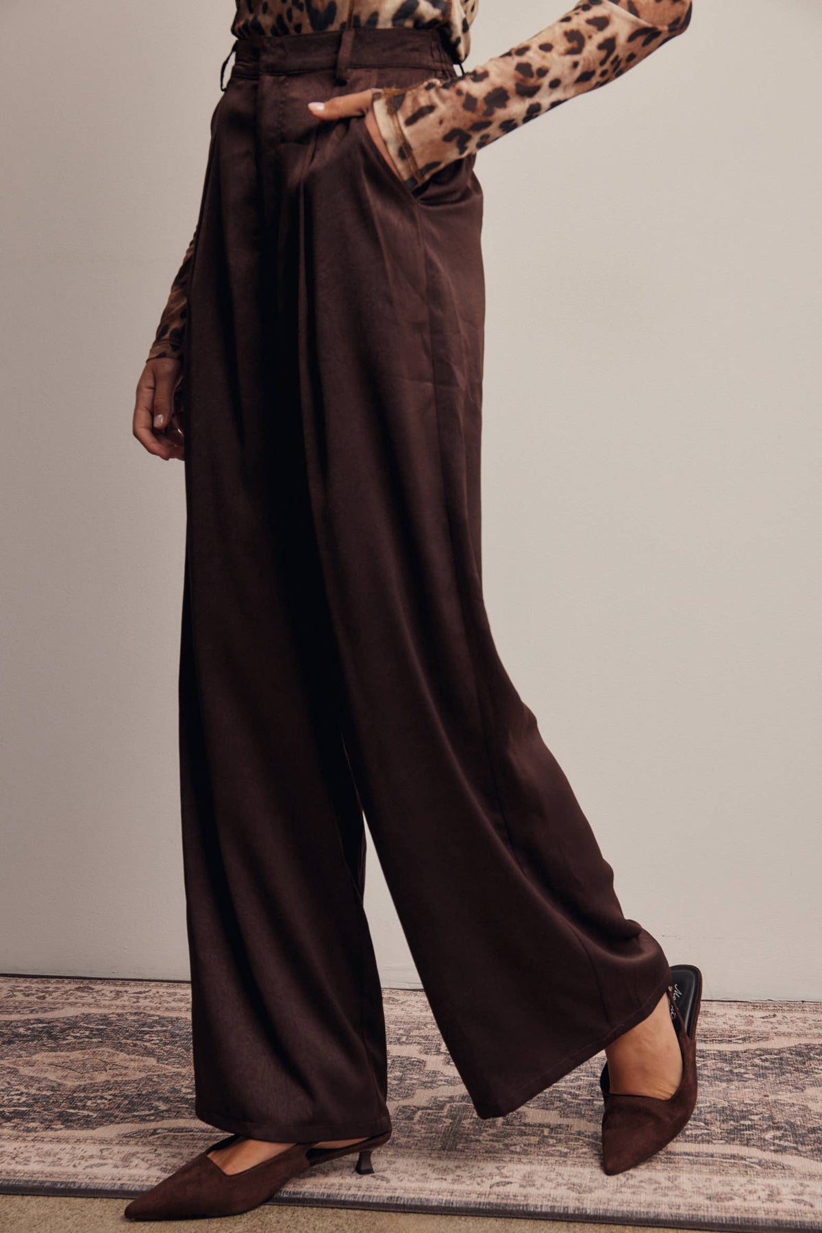 Satin Wide Leg Pleated Pants
