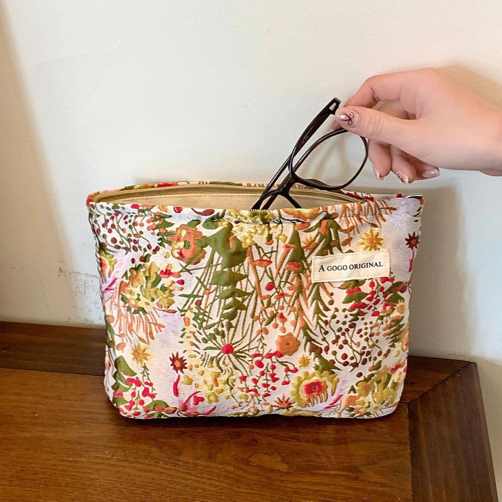 Color Block Floral Makeup Bag