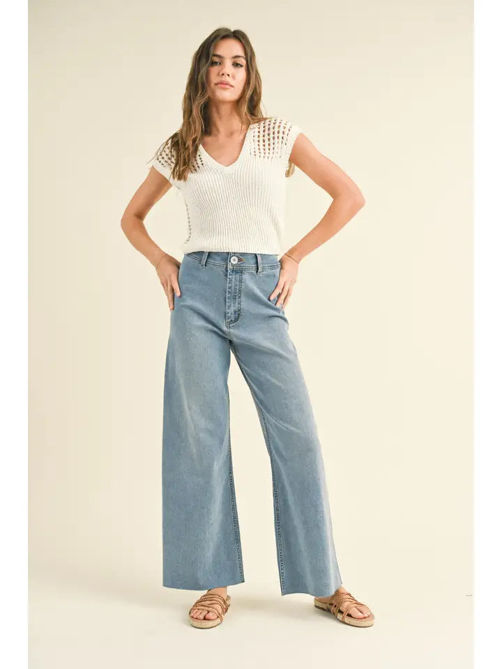 Straight Wide Leg Denim Pants